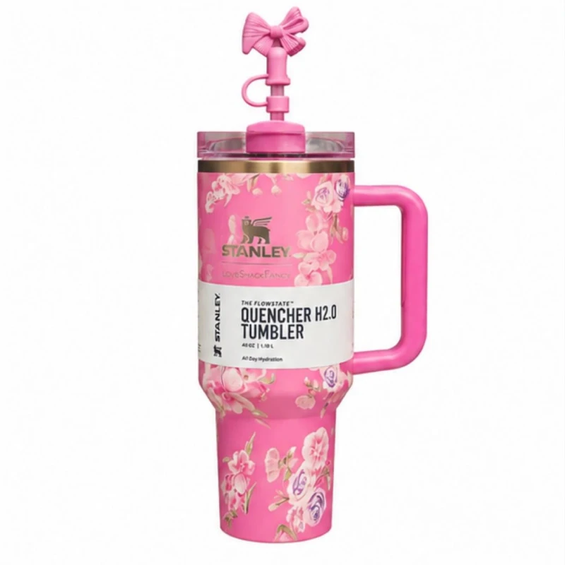 تراول ماگ استنلی Stanly مدل Tumbler طرح Ribbon Rosa گنجایش 1180 میلی لیتر